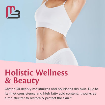 100% Reines Bio-Rizinusöl für Haar-, Wimpern- und Augenbrauenwachstum, Lymphdrainage und Hautfeuchtigkeit | Hexanfrei, kaltgepresst, unraffiniert in 4 fl oz Glasflasche mit Pipette von M3