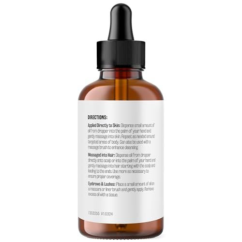 100% Reines Bio-Rizinusöl für Haar-, Wimpern- und Augenbrauenwachstum, Lymphdrainage und Hautfeuchtigkeit | Hexanfrei, kaltgepresst, unraffiniert in 4 fl oz Glasflasche mit Pipette von M3