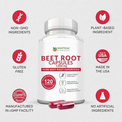 Rote Bete Kapseln - 1200 mg pro Portion - 120 Kapseln Rote Bete Pulver - Unterstützt Blutdruck, sportliche Leistung, Verdauung, Immunsystem (rein, nicht gentechnisch verändert & glutenfrei)