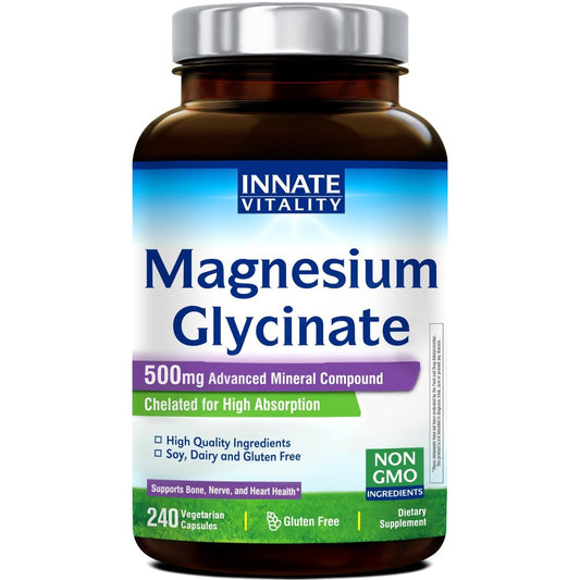Innate Vitality Magnesium Glycinat 500mg | 70mg Elementares Magnesium – Hochabsorbierend, Nicht Gepuffert, Vegan, Ohne Gluten – 240 Kapseln