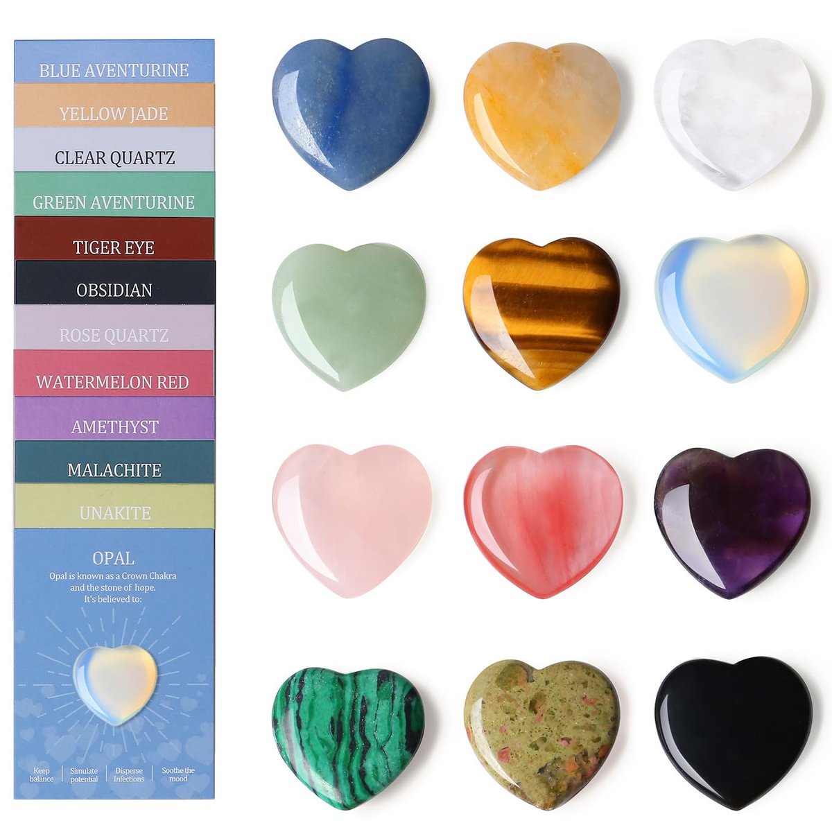 DUQGUHO 1 Zoll Herz Kristalle und Heilsteine Reiki Edelsteine Heilende Kristalle Amethyst Kristall Herz Set Rosenquarz Herzförmige Kristalle Bulk Polierte Edelsteine Spirituelle Geschenke für Frauen 12 Stück