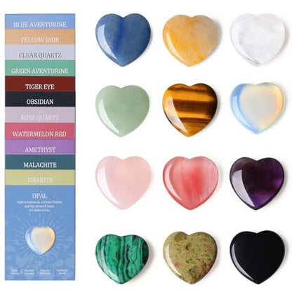 DUQGUHO 1 Zoll Herz Kristalle und Heilsteine Reiki Edelsteine Heilende Kristalle Amethyst Kristall Herz Set Rosenquarz Herzförmige Kristalle Bulk Polierte Edelsteine Spirituelle Geschenke für Frauen 12 Stück