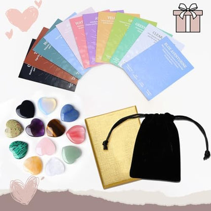 DUQGUHO 1 Zoll Herz Kristalle und Heilsteine Reiki Edelsteine Heilende Kristalle Amethyst Kristall Herz Set Rosenquarz Herzförmige Kristalle Bulk Polierte Edelsteine Spirituelle Geschenke für Frauen 12 Stück