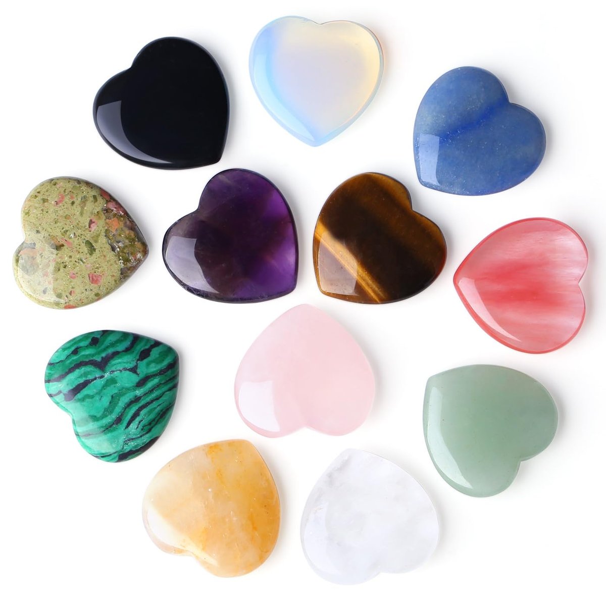 DUQGUHO 1 Zoll Herz Kristalle und Heilsteine Reiki Edelsteine Heilende Kristalle Amethyst Kristall Herz Set Rosenquarz Herzförmige Kristalle Bulk Polierte Edelsteine Spirituelle Geschenke für Frauen 12 Stück