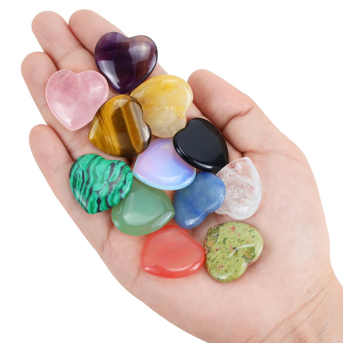 DUQGUHO 1 Zoll Herz Kristalle und Heilsteine Reiki Edelsteine Heilende Kristalle Amethyst Kristall Herz Set Rosenquarz Herzförmige Kristalle Bulk Polierte Edelsteine Spirituelle Geschenke für Frauen 12 Stück