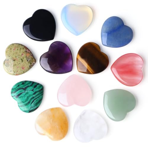 DUQGUHO 1 Zoll Herz Kristalle und Heilsteine Reiki Edelsteine Heilende Kristalle Amethyst Kristall Herz Set Rosenquarz Herzförmige Kristalle Bulk Polierte Edelsteine Spirituelle Geschenke für Frauen 12 Stück