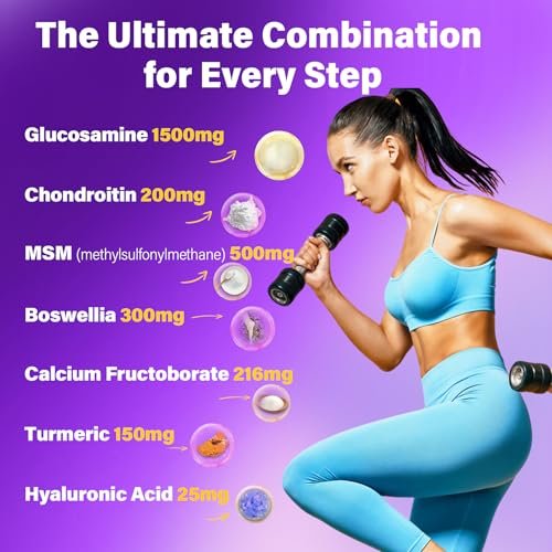 Glucosamin Chondroitin Gummis, Zuckerfrei, Extra Stark mit MSM, Boswellia, Kurkuma, Kollagen & Hyaluronsäure – für Knochen- und Gelenkgesundheit, für Männer & Frauen, 60 Stück