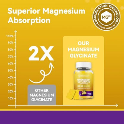 Magnesiumglycinat Gummibärchen 600 mg – Non-GMO, glutenfrei, Magnesium Gummis für Erwachsene & Kinder, Schlaf, Entspannung & Konzentration, Ananasgeschmack, 60 Stück