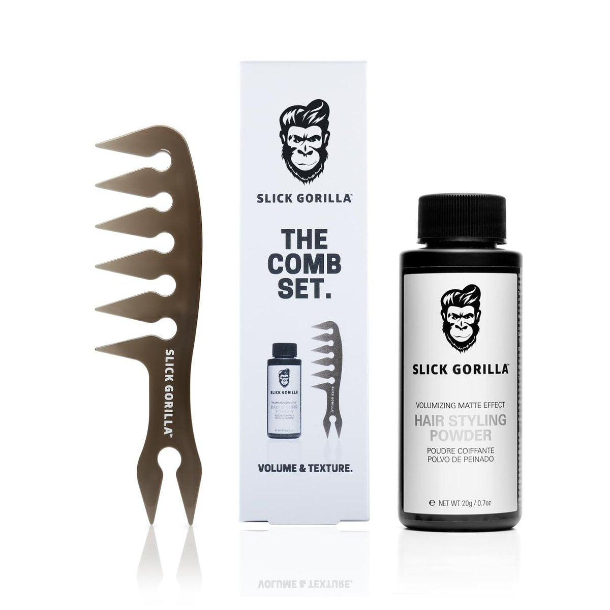 Slick Gorilla Haarstyling Texturpulver und Texturkamm - Mattierpulver für Männer und Carbonkamm mit breiten Zähnen für Volumen, Fülle und Halt - Herren Stylingprodukte, nicht fettend