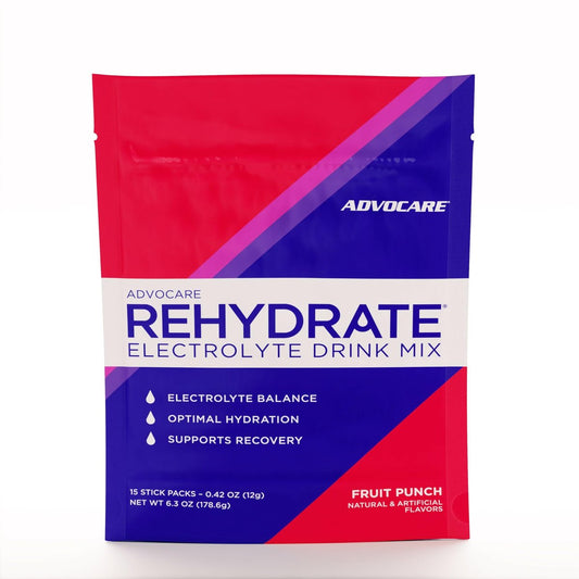 AdvoCare Rehydrate - Elektrolyt-Getränkepulver - mit Magnesium, Natrium, Kalium & Calcium - Antioxidantien & Aminosäuren - Hydration & Erholung - Fruchtpunsch, 15 Sticks (6,3 oz)