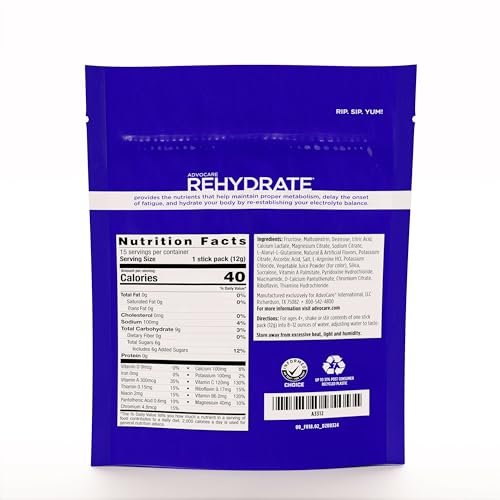 AdvoCare Rehydrate - Elektrolyt-Getränkepulver - mit Magnesium, Natrium, Kalium & Calcium - Antioxidantien & Aminosäuren - Hydration & Erholung - Fruchtpunsch, 15 Sticks (6,3 oz)