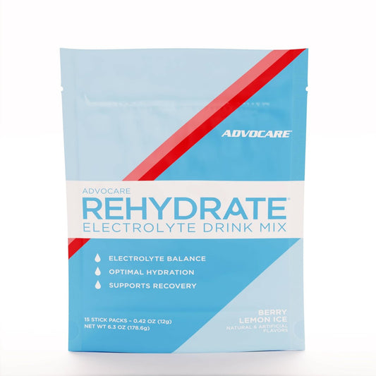 AdvoCare Rehydrate Elektrolyt-Getränkepulver – Berry Lemon Ice, 15 Sticks (6,3 oz) – mit Magnesium, Natrium, Kalium & Calcium – Antioxidantien & Aminosäuren – für Hydration & Erholung