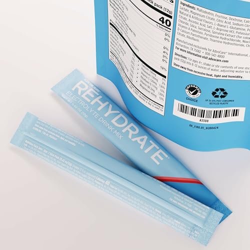 AdvoCare Rehydrate Elektrolyt-Getränkepulver – Berry Lemon Ice, 15 Sticks (6,3 oz) – mit Magnesium, Natrium, Kalium & Calcium – Antioxidantien & Aminosäuren – für Hydration & Erholung