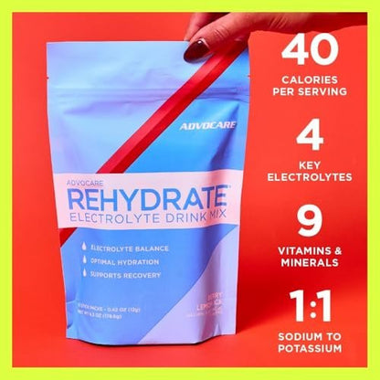 AdvoCare Rehydrate Elektrolyt-Getränkepulver – Berry Lemon Ice, 15 Sticks (6,3 oz) – mit Magnesium, Natrium, Kalium & Calcium – Antioxidantien & Aminosäuren – für Hydration & Erholung
