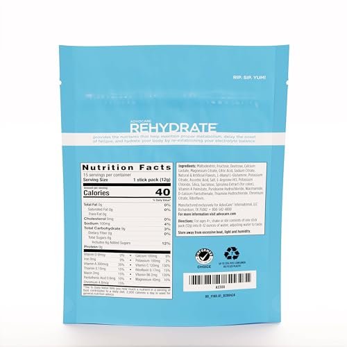 AdvoCare Rehydrate Elektrolyt-Getränkepulver – Berry Lemon Ice, 15 Sticks (6,3 oz) – mit Magnesium, Natrium, Kalium & Calcium – Antioxidantien & Aminosäuren – für Hydration & Erholung