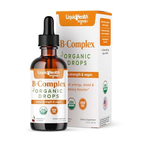 LIQUIDHEALTH USDA Bio Vitamin B Komplex Tropfen für Männer & Frauen - Natürliche Energie, verbesserte Konzentration, Gedächtnis & Stimmung, Immununterstützung, Stoffwechsel-Boost - Hergestellt in den USA, extra stark, zuckerfrei, vegan (60 ml)