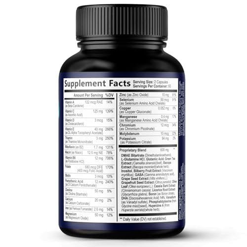 3X Stärke Nootropika Kapseln - Gehirn Booster mit Bacopa, Phosphatidylserin & DMAE für Konzentration, Klarheit & Fokus - 120 Kapseln