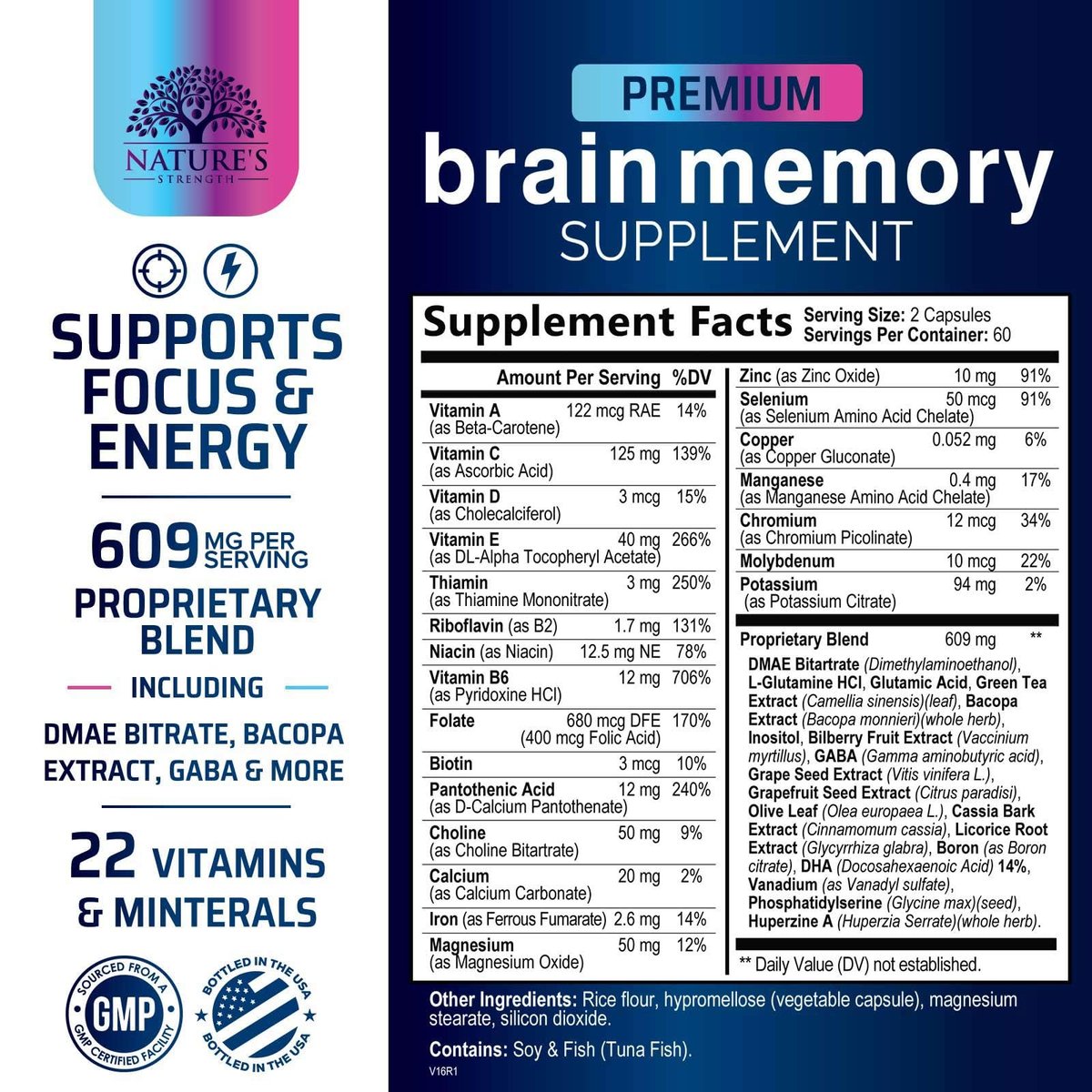 3X Stärke Nootropika Kapseln - Gehirn Booster mit Bacopa, Phosphatidylserin & DMAE für Konzentration, Klarheit & Fokus - 120 Kapseln