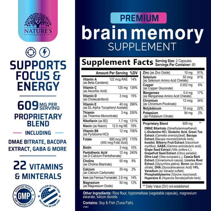 3X Stärke Nootropika Kapseln - Gehirn Booster mit Bacopa, Phosphatidylserin & DMAE für Konzentration, Klarheit & Fokus - 120 Kapseln