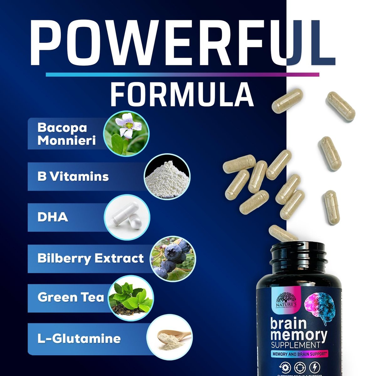 3X Stärke Nootropika Kapseln - Gehirn Booster mit Bacopa, Phosphatidylserin & DMAE für Konzentration, Klarheit & Fokus - 120 Kapseln