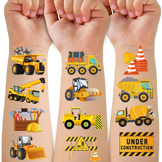 50-teiliges Set Fahrzeuge und Baufahrzeuge Temporäre Tattoos für Kinder – Autos, Traktoren, Bagger als Party-Deko, Geburtstagsgeschenk, Körperaufkleber für Jungen und Mädchen, Geschenkfüller