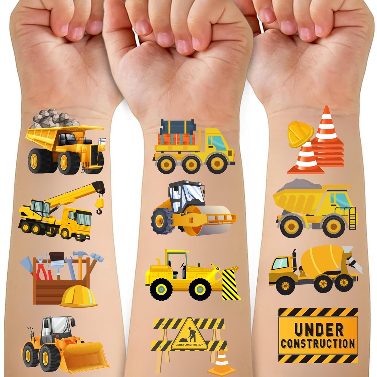 50-teiliges Set Fahrzeuge und Baufahrzeuge Temporäre Tattoos für Kinder – Autos, Traktoren, Bagger als Party-Deko, Geburtstagsgeschenk, Körperaufkleber für Jungen und Mädchen, Geschenkfüller