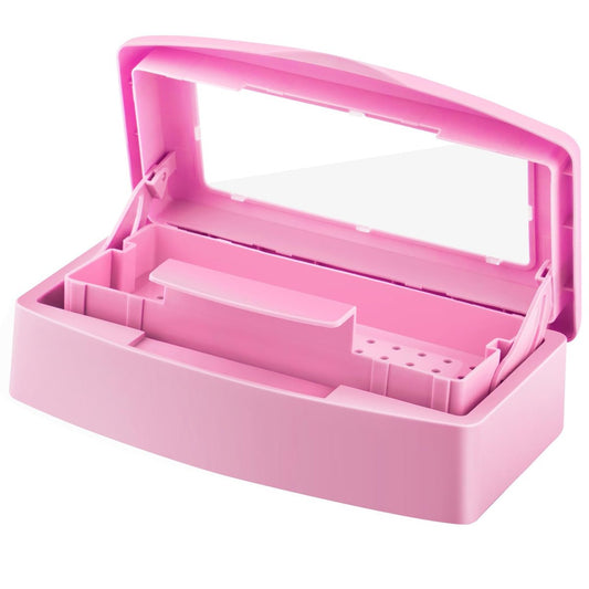 Gusnilo Desinfektionsschale - Nagelwerkzeug Sterilisator Box aus Kunststoff für Nagelpflege, Friseursalon, Spa (Klarsichtdeckel, Pink)