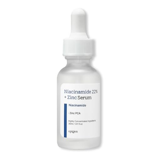 opigen Niacinamid 22% + Zink Serum für das Gesicht – Porenverfeinerer, reduziert zu Akne neigende Haut, hautausgleichend, koreanische Hautpflege, 30 ml