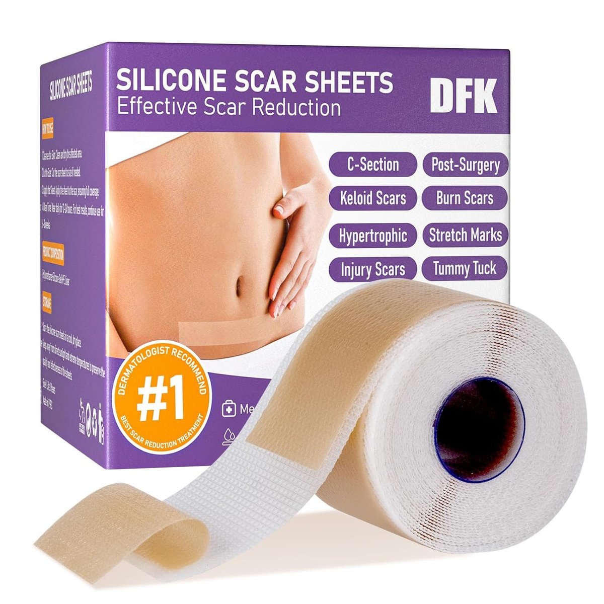 Silicone Narbenpflaster, Silikon Narbenband (1,6" x 118" Rolle - 3M), wiederverwendbare professionelle Silikon Narbenstreifen, weiche Silikonfolien für Operationsnarben, Keloide, Aknenarben, Verbrennungsnarben, Kaiserschnittnarben