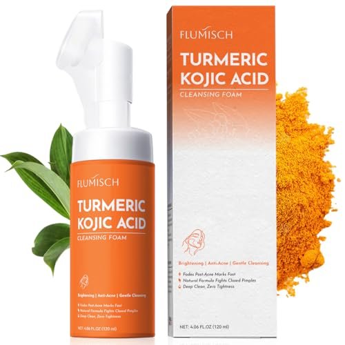 FluMisch Turmeric Kojic Acid Gesichtsreiniger – Aufhellender Schaumreiniger mit weichen Massageköpfen, Peeling & Anti-Dunkle Flecken, 120 ml
