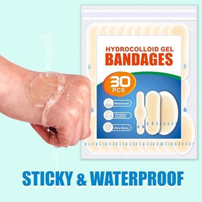 30er-Pack Hydrokolloid-Blasenpflaster – wasserdichte Blasenpflaster für Füße, Fersen und Zehen – Vorbeugung und Heilung von Blasen an der Ferse, Blasenpads