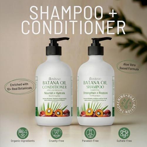 ILLUVISSE Batana Öl Shampoo & Conditioner Set für Haarwachstum & -verdickung – Bio Rosmarin, Teebaumöl, Biotin & Aloe Vera für Männer & Frauen – Stärkt, pflegt & glättet, 500 ml je Flasche