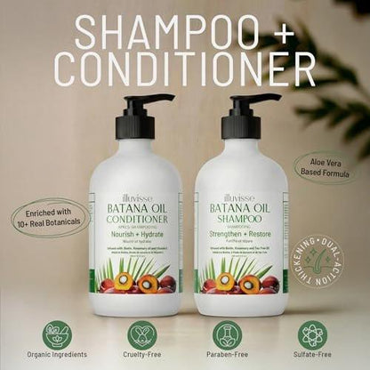 ILLUVISSE Batana Öl Shampoo & Conditioner Set für Haarwachstum & -verdickung – Bio Rosmarin, Teebaumöl, Biotin & Aloe Vera für Männer & Frauen – Stärkt, pflegt & glättet, 500 ml je Flasche