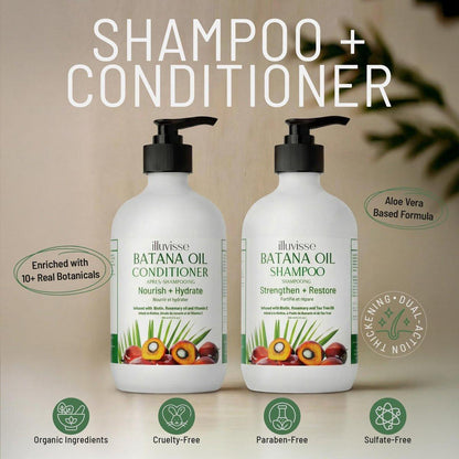 ILLUVISSE Batana Öl Shampoo & Conditioner Set für Haarwachstum & -verdickung – Bio Rosmarin, Teebaumöl, Biotin & Aloe Vera für Männer & Frauen – Stärkt, pflegt & glättet, 500 ml je Flasche