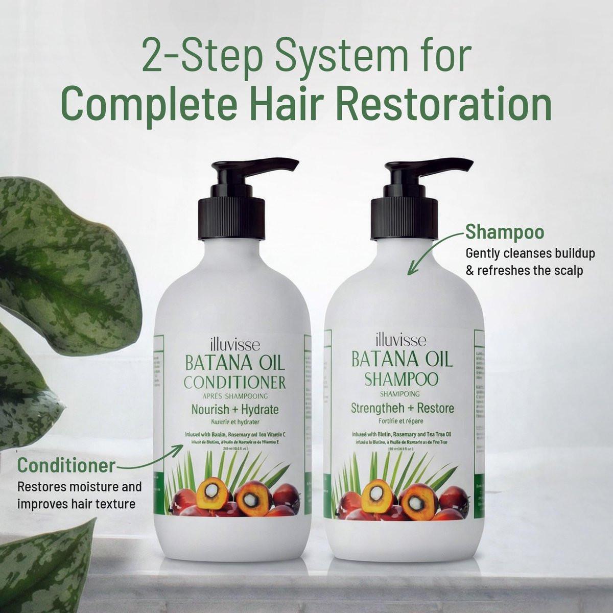 ILLUVISSE Batana Öl Shampoo & Conditioner Set für Haarwachstum & -verdickung – Bio Rosmarin, Teebaumöl, Biotin & Aloe Vera für Männer & Frauen – Stärkt, pflegt & glättet, 500 ml je Flasche