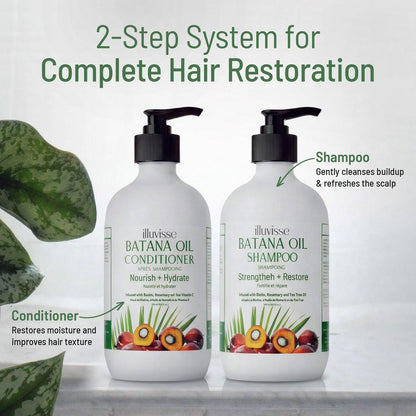 ILLUVISSE Batana Öl Shampoo & Conditioner Set für Haarwachstum & -verdickung – Bio Rosmarin, Teebaumöl, Biotin & Aloe Vera für Männer & Frauen – Stärkt, pflegt & glättet, 500 ml je Flasche