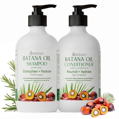 ILLUVISSE Batana Öl Shampoo & Conditioner Set für Haarwachstum & -verdickung – Bio Rosmarin, Teebaumöl, Biotin & Aloe Vera für Männer & Frauen – Stärkt, pflegt & glättet, 500 ml je Flasche