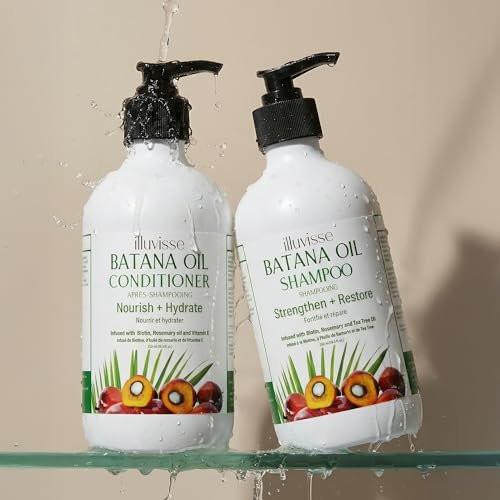 ILLUVISSE Batana Öl Shampoo & Conditioner Set für Haarwachstum & -verdickung – Bio Rosmarin, Teebaumöl, Biotin & Aloe Vera für Männer & Frauen – Stärkt, pflegt & glättet, 500 ml je Flasche