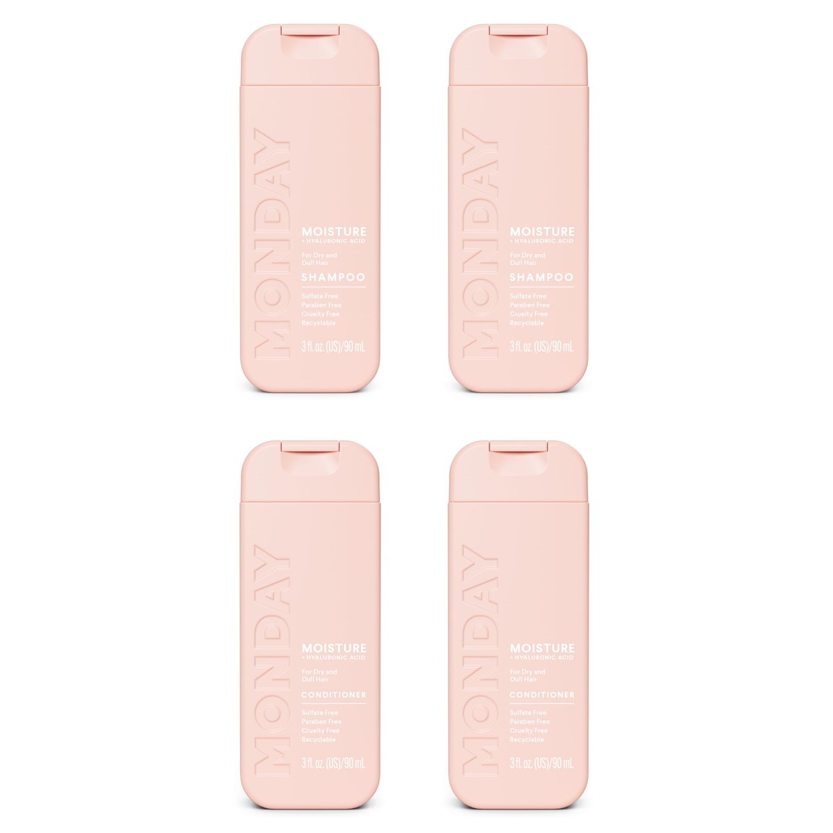 MONDAY Haircare MOISTURE Shampoo + Conditioner mit Hyaluronsäure & Sheabutter für trockenes & stumpfes Haar 90 ml (Duo-Set)
