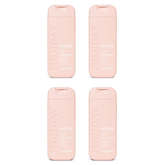 MONDAY Haircare MOISTURE Shampoo + Conditioner mit Hyaluronsäure & Sheabutter für trockenes & stumpfes Haar 90 ml (Duo-Set)