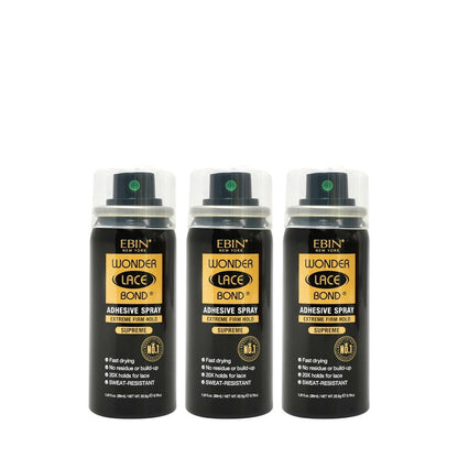 EBIN NEW YORK Wonder Lace Bond Adhesive Spray – Suprem starker Halt, 1,01 oz / 30 ml (3er-Pack) | Schnell trocknend, rückstandsfrei, kein Aufbau, kraftvoller Halt, ganztägiger Halt für tägliche Perückenanwendung