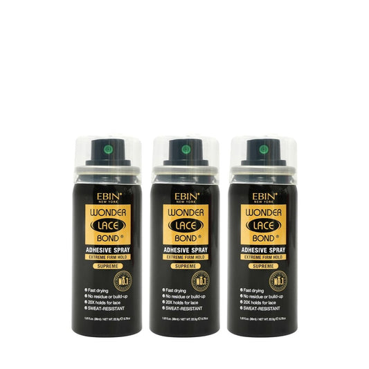 EBIN NEW YORK Wonder Lace Bond Adhesive Spray – Suprem starker Halt, 1,01 oz / 30 ml (3er-Pack) | Schnell trocknend, rückstandsfrei, kein Aufbau, kraftvoller Halt, ganztägiger Halt für tägliche Perückenanwendung