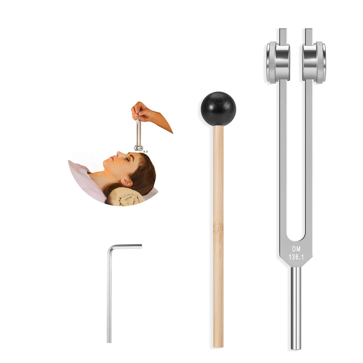 OM 136,1 Hz Gewichtete Stimmgabel mit Reflexhammer – Chakra-Heilungs-Set für Klangtherapie, Aluminiumlegierung, nicht magnetisch