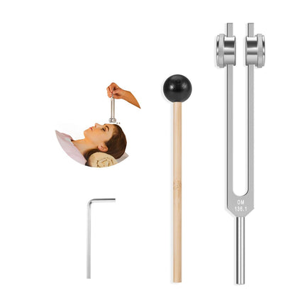 OM 136,1 Hz Gewichtete Stimmgabel mit Reflexhammer – Chakra-Heilungs-Set für Klangtherapie, Aluminiumlegierung, nicht magnetisch