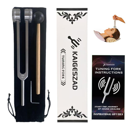 OM 136,1 Hz Gewichtete Stimmgabel mit Reflexhammer – Chakra-Heilungs-Set für Klangtherapie, Aluminiumlegierung, nicht magnetisch