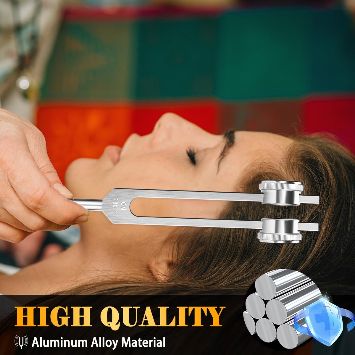 OM 136,1 Hz Gewichtete Stimmgabel mit Reflexhammer – Chakra-Heilungs-Set für Klangtherapie, Aluminiumlegierung, nicht magnetisch