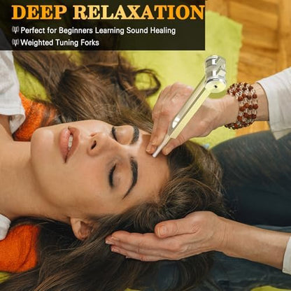 OM 136,1 Hz Gewichtete Stimmgabel mit Reflexhammer – Chakra-Heilungs-Set für Klangtherapie, Aluminiumlegierung, nicht magnetisch