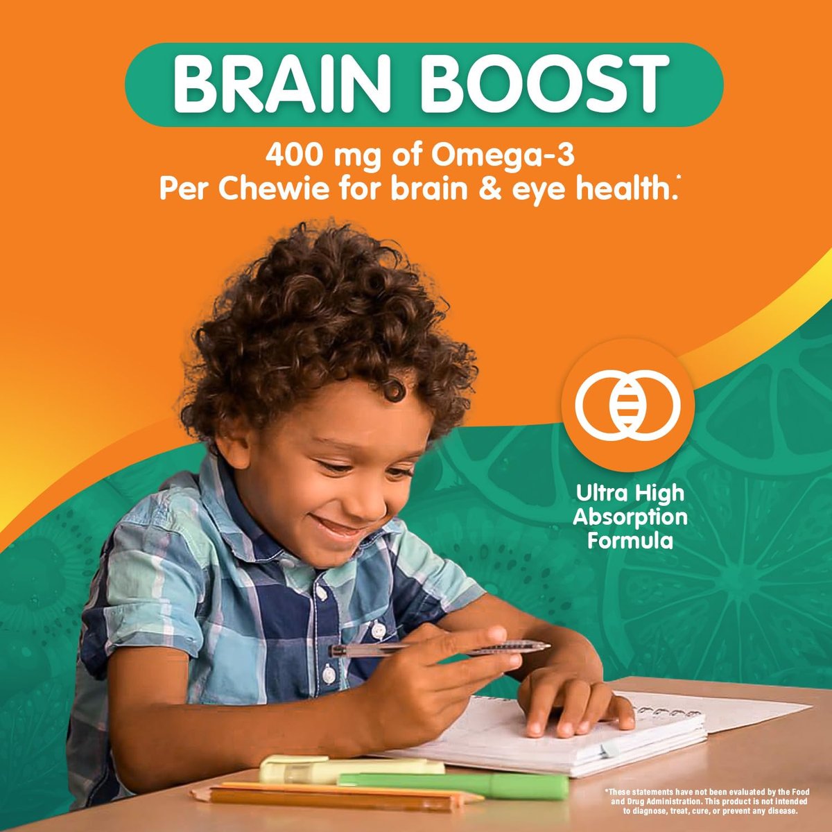 OmegaVia Omega 3 Chewies – Tägliche DHA-Kaubare Vitamine für Kinder ab 3 Jahren, Unterstützung für Gehirn & Augen, Zuckerfreier natürlicher Fruchtgeschmack, Omega-3-Fischöl, 30 Einzelpackungen