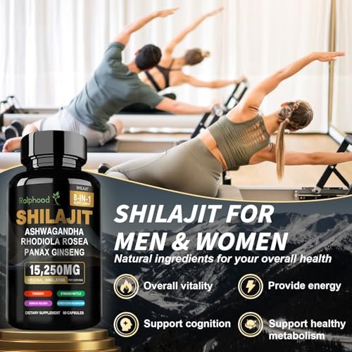 Rolphood Shilajit Kapseln für Männer/Frauen – Reines Himalaya Bio-Shilajit mit Ashwagandha, 60 Kapseln als Alternative zu Harz, Tropfen & Gummis