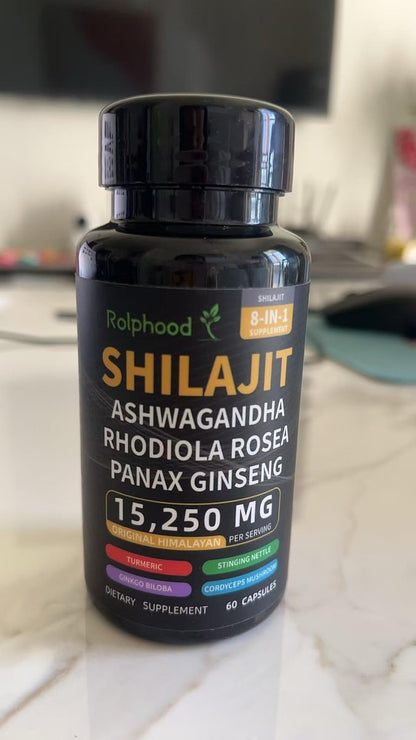 Rolphood Shilajit Kapseln für Männer/Frauen – Reines Himalaya Bio-Shilajit mit Ashwagandha, 60 Kapseln als Alternative zu Harz, Tropfen & Gummis